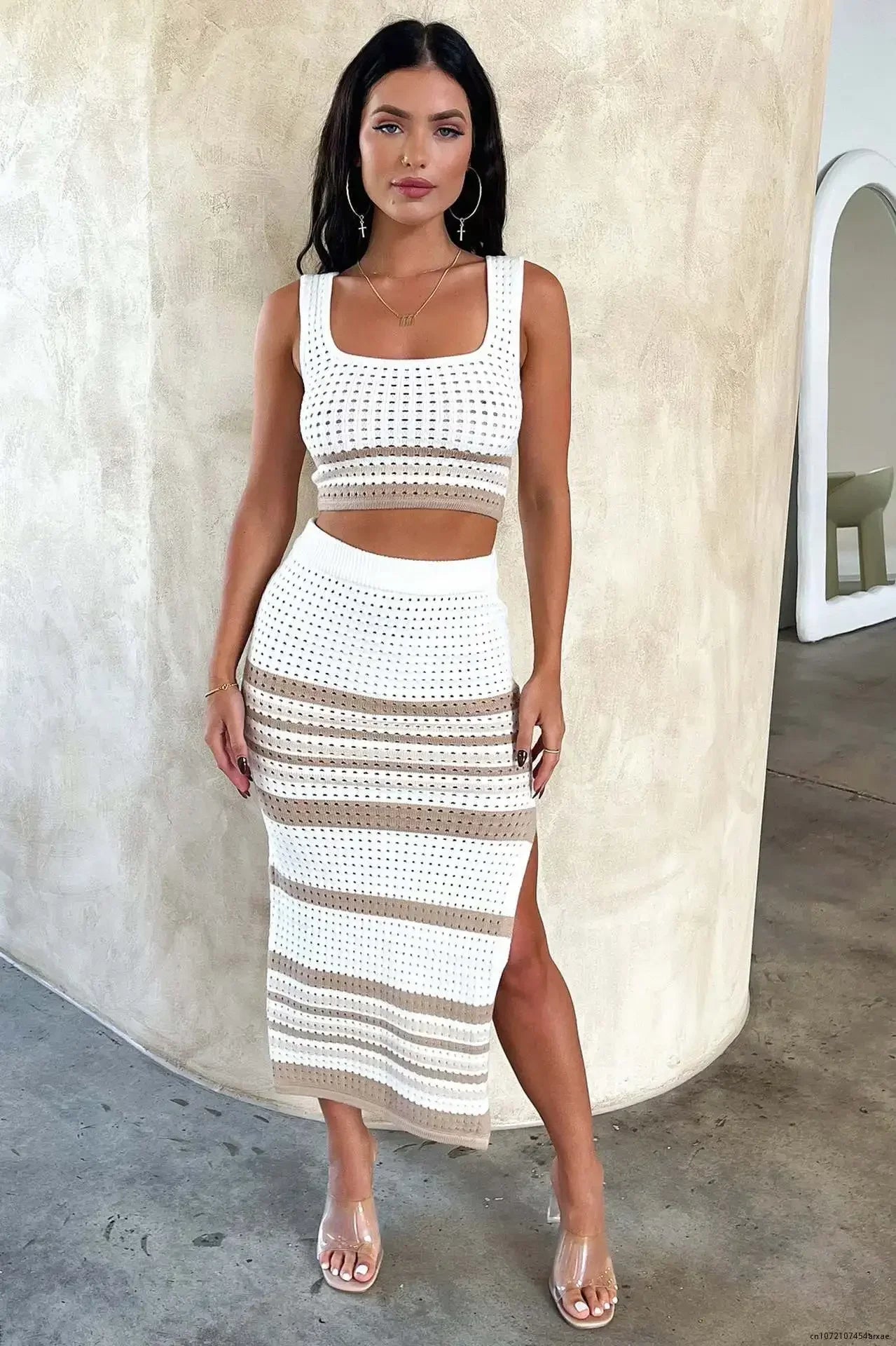 Striped Crochet vest and skirt set